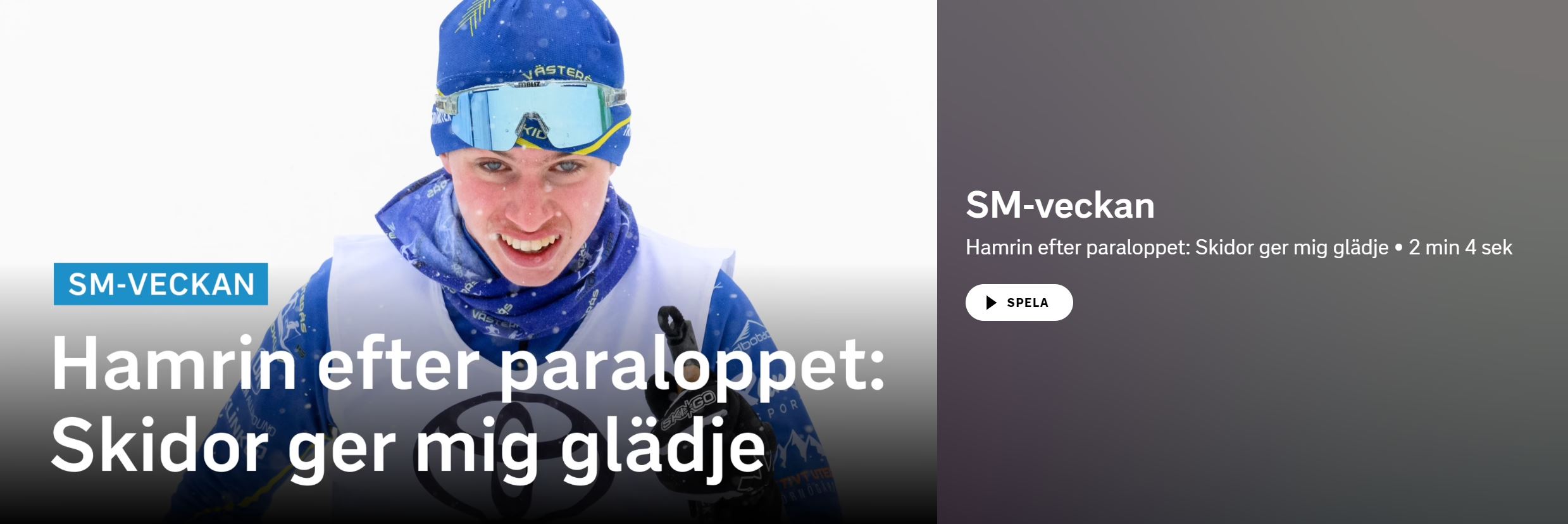 Bild på Pontus Hamrin med texten "Skidor ger mig glädje"